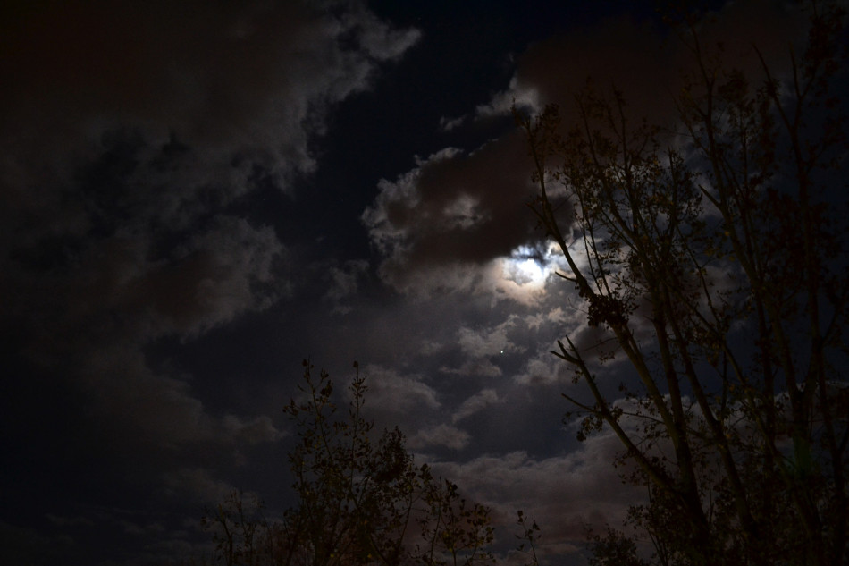 Fall, Full Moon Behind the Clouds