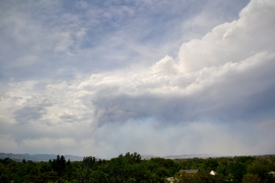 Thunderhead combining with Wildfire Smoke Plume from Hewlett Gulch Fire