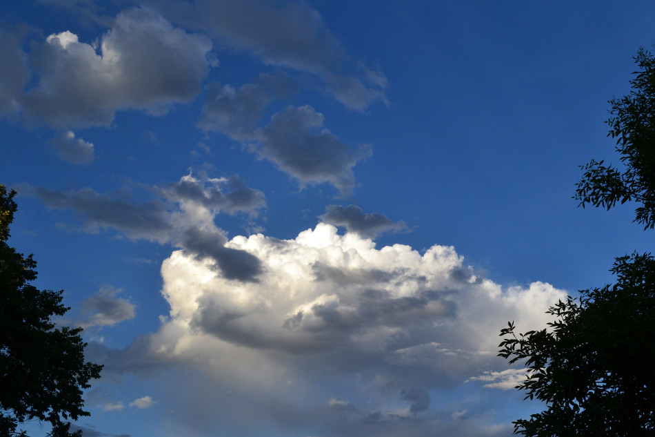 Vibrant Blue Sky with Sunlit Cumulus Cloud